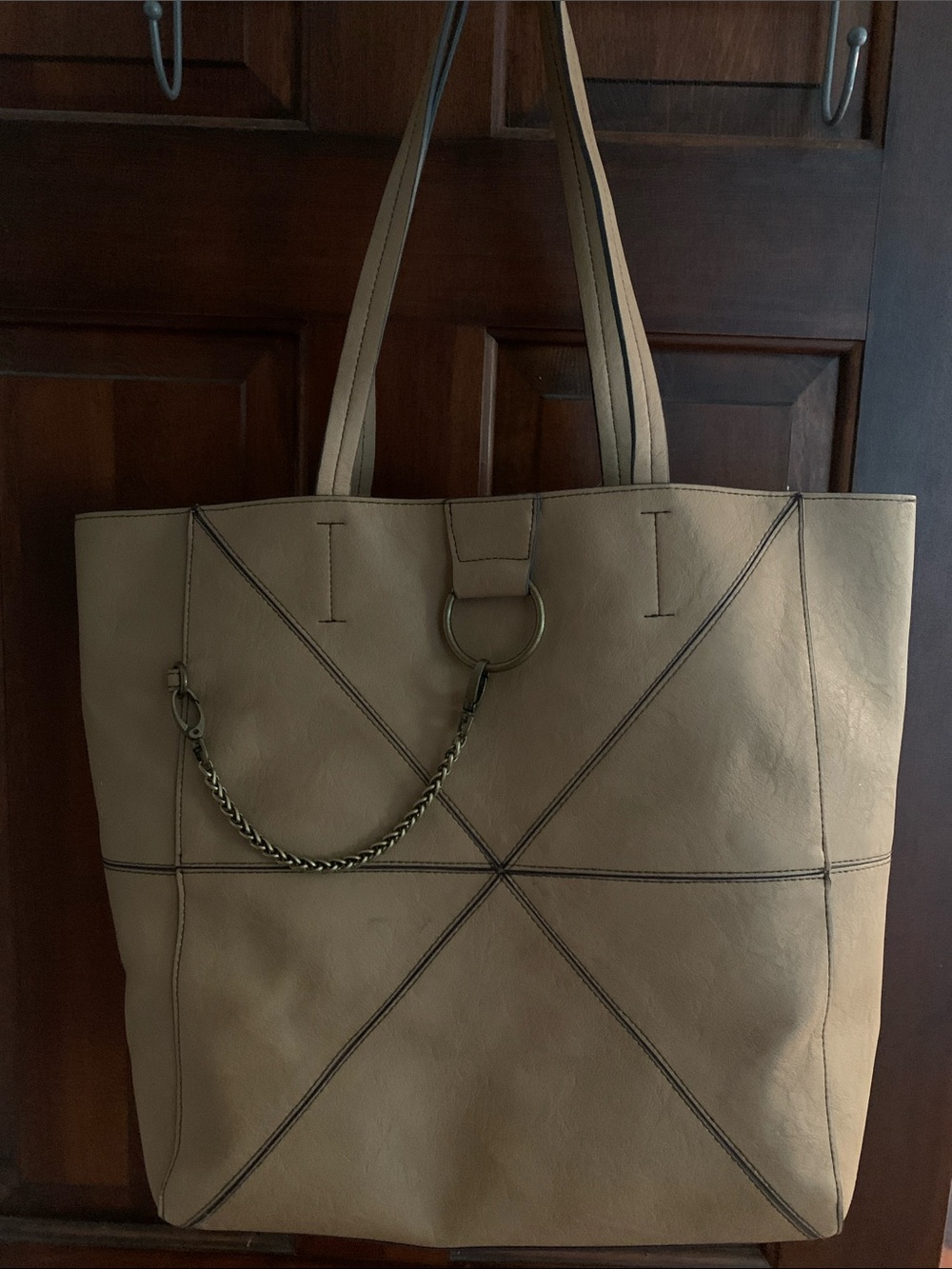 Neutral Taupe Tote with Chain Ring Accent
